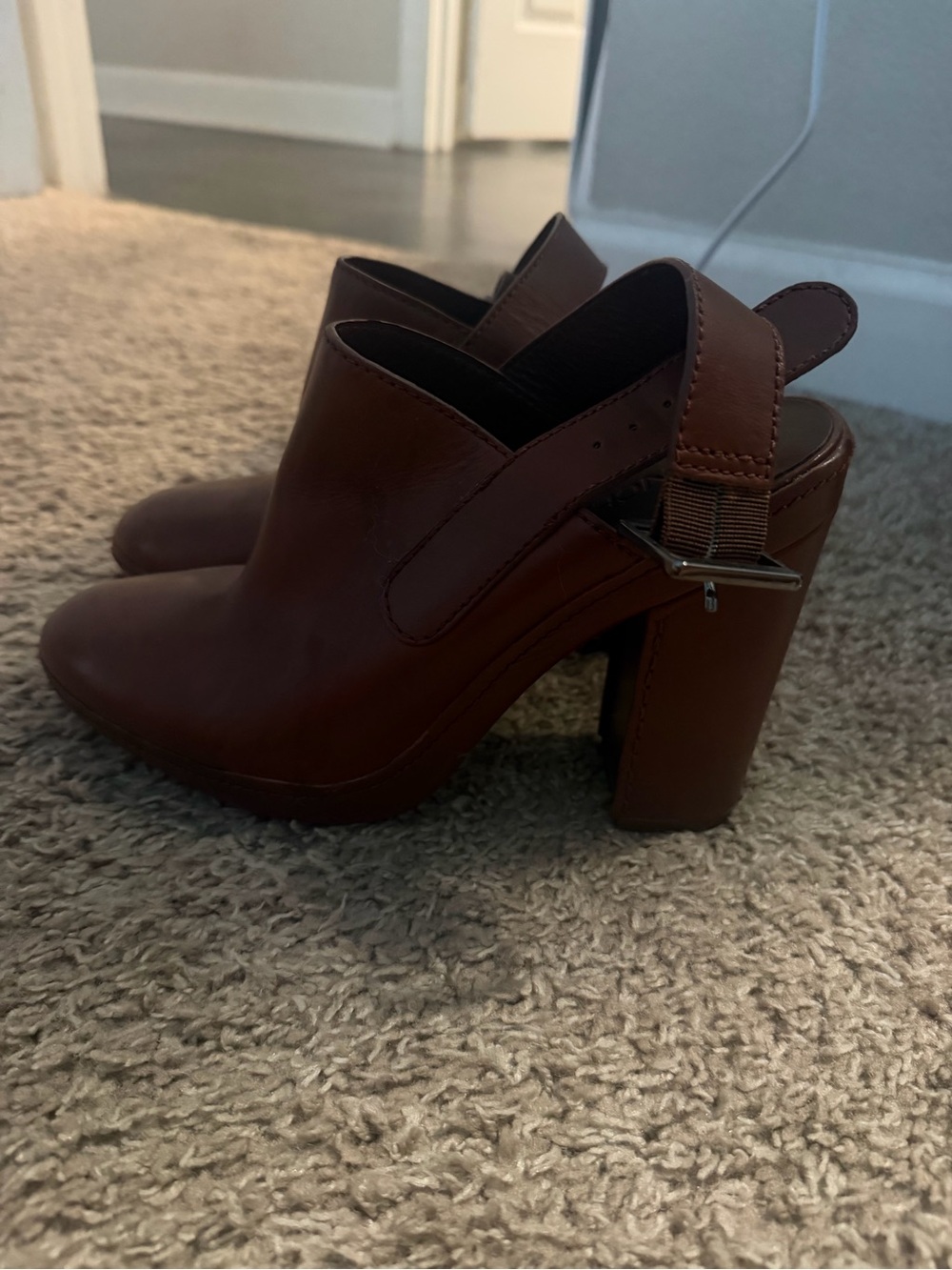 Vince Camuto Brown Leather High Block Heel Slingback